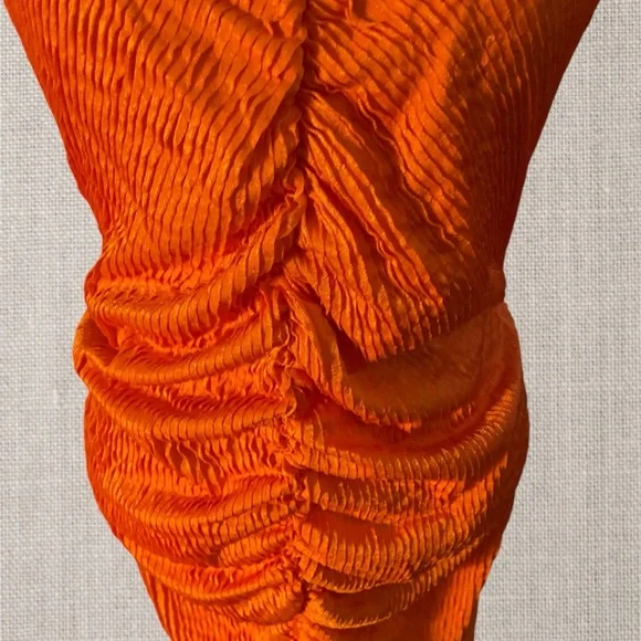 Vibrant Orange Ruched Dress.  Ruched Front Detail
#N066 - Picture 5 of 12